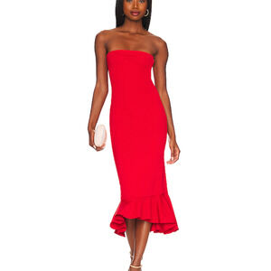 Revolve Superdown Red Strapless Maxi Dress XS Ruffle High Low Bodycon Izzy
